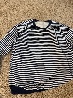 SHEIN Navy and White Striped Pullover Sweatshirt